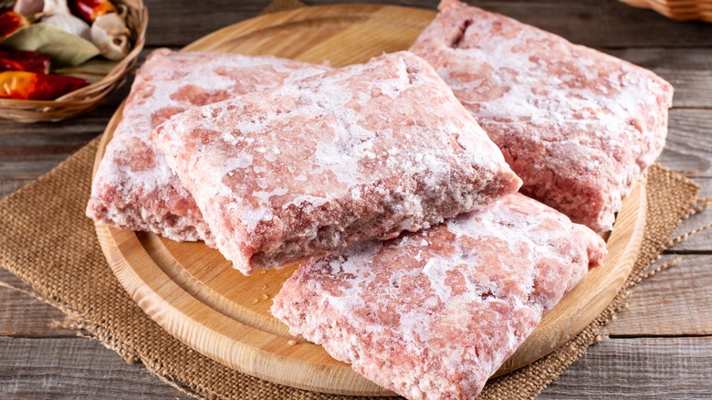 frozen ground beef on counter