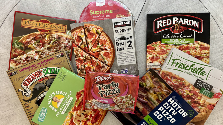 Collection of frozen pizzas